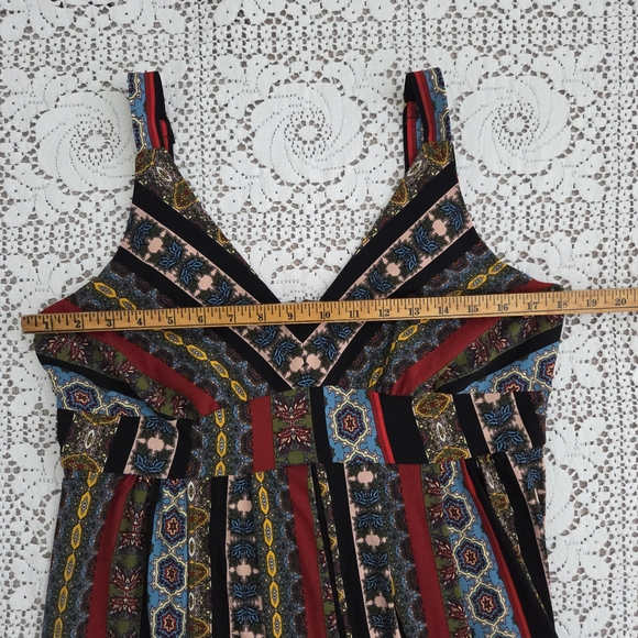 Tahari Black Boho Maxi Dress with Geometric Stripes Size Large - Picture 5 of 6